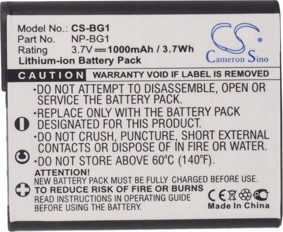 Bateri zëvendësuese për kamera Sony NP-BG1 NP-FG1, 3.7V, 1000mAh, e zezë