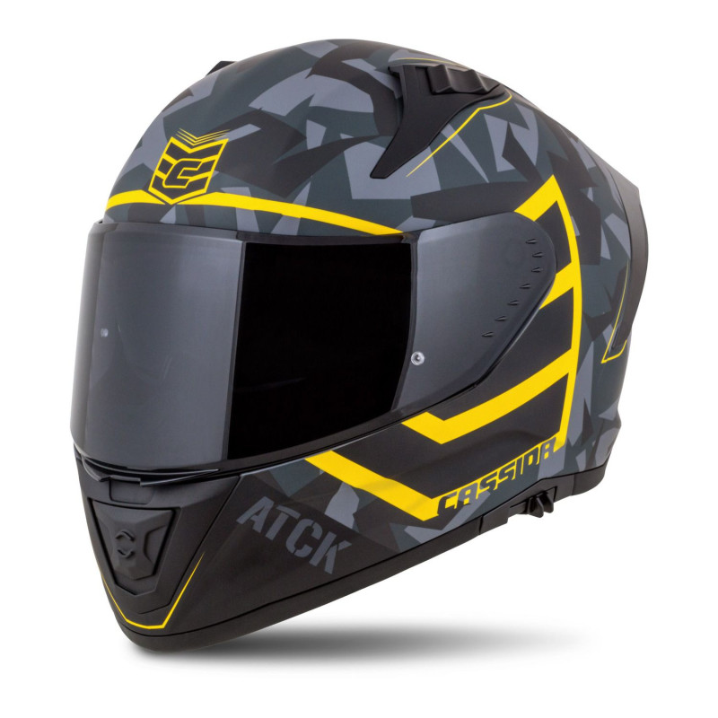 Helmetë motoçiklete Cassida Aero ATCK, integrale, me 2 vizore, gri kamuflazh e zezë e verdhë neon