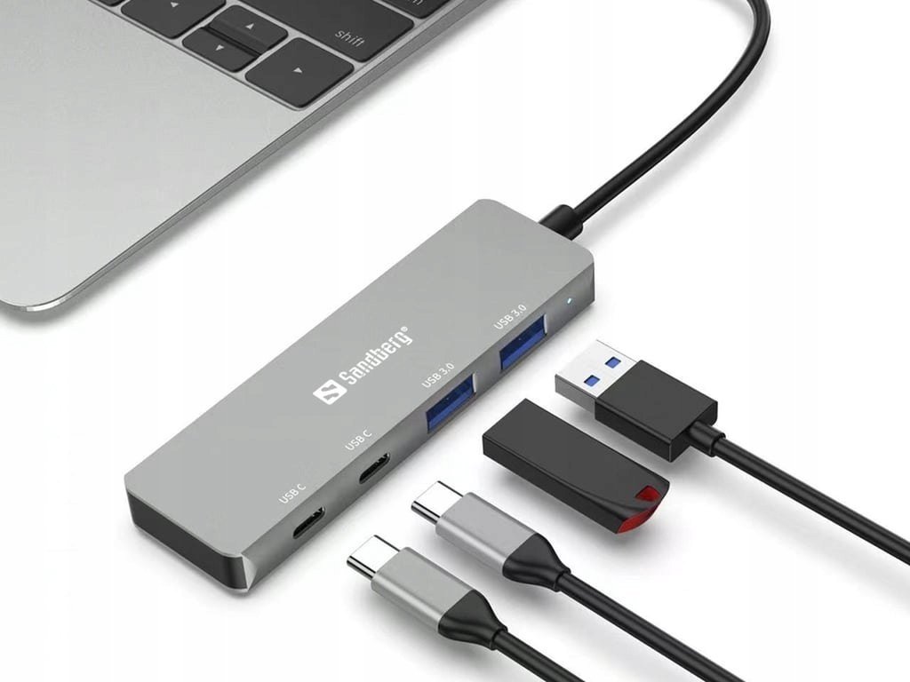 HUB Sandberg USB C, 2x USB A, 2x USB C, gri