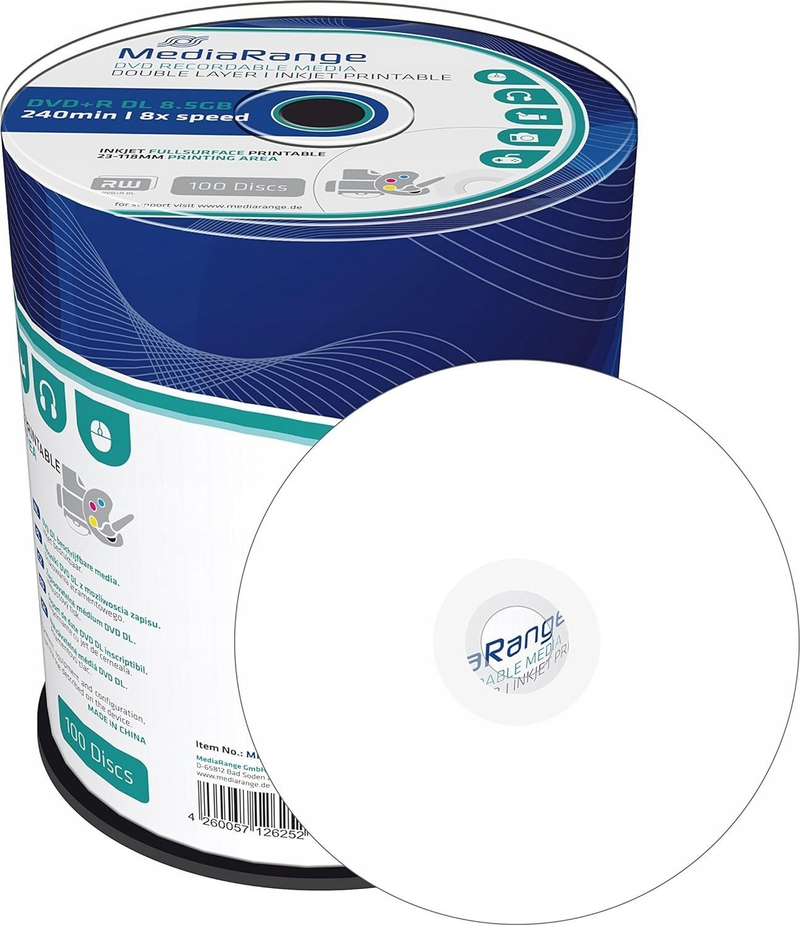 Disqe bosh MediaRange MR471 DVD+R DL, 8.5GB, 8x, 100 copë