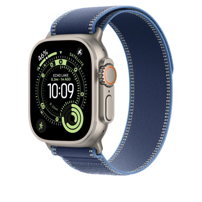 Apple Watch 49mm Loop, Blue/Bright Blue Trail Loop, M/L, Natural Titanium Finish