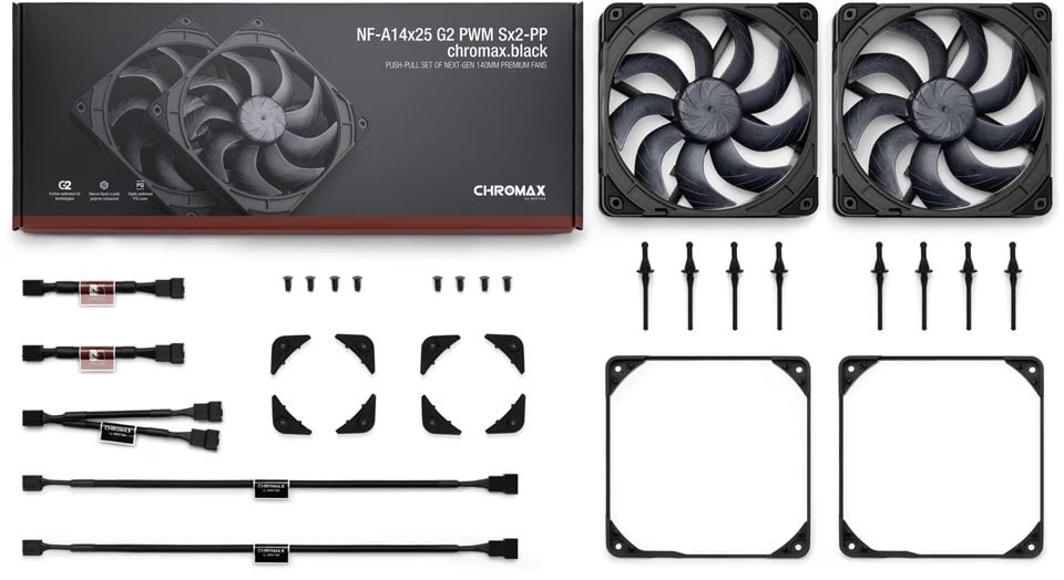 Ventilator PC Noctua NF-A14x25 G2 PWM Sx2-PP, 140mm, set me 2 copë, i zi