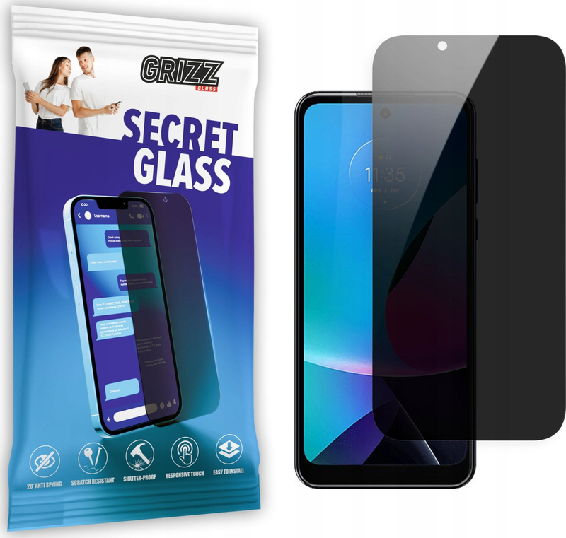 Mbrojtës ekrani Grizz SecretGlass për Motorola Moto G Play 2023, xham hibrid, privatësi, transparent