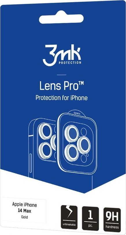 Mbrojtës kamerë 3MK Hybrid Glass Lens Protection Pro për Apple iPhone 14 Plus, xham 9H, ngjyrë ari