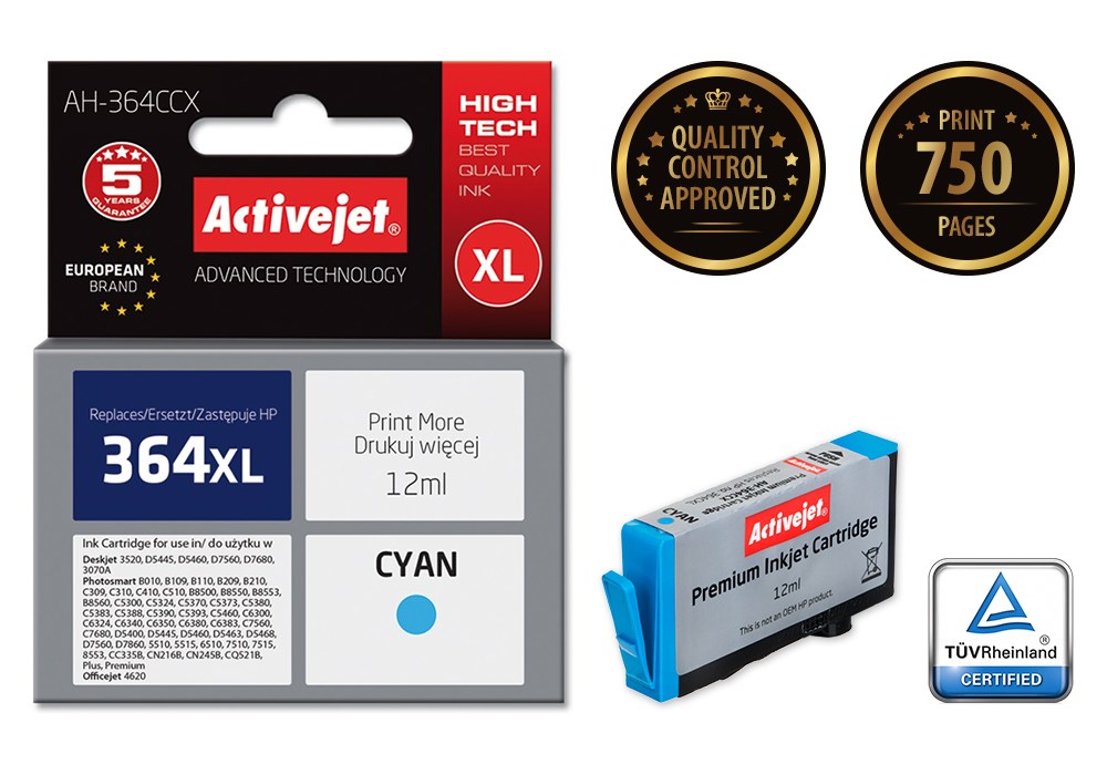 Ngjyrë për printer Activejet AH-364CCX (zëvendësim për HP 364XL CB323EE), 12 ml, e kaltër