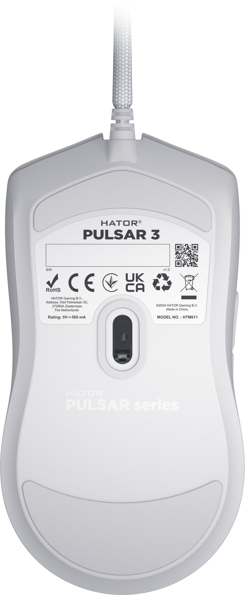 Maus gaming Hator Pulsar 3, me kabllo, 12000 DPI, i bardhë