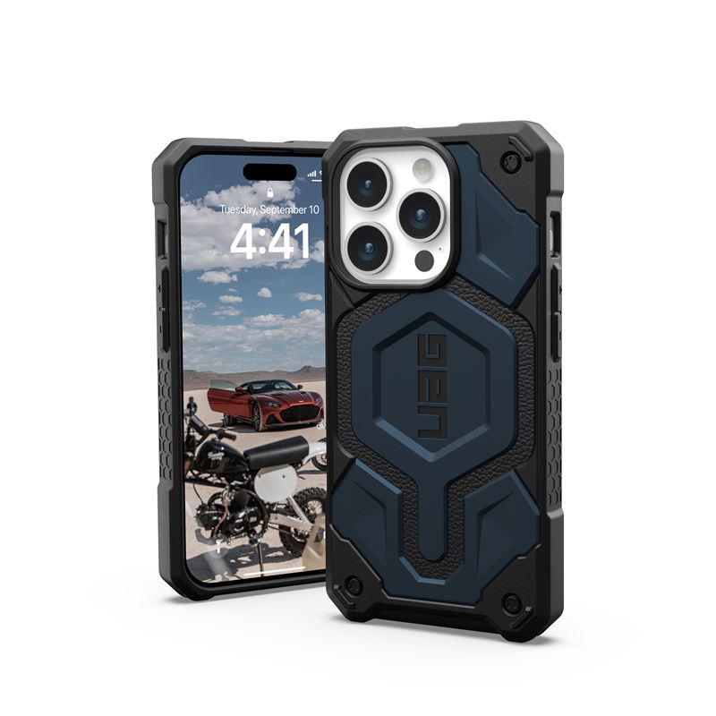 Маска за телефон UAG Monarch Pro за iPhone 15 Pro, со MagSafe, сина Mallard