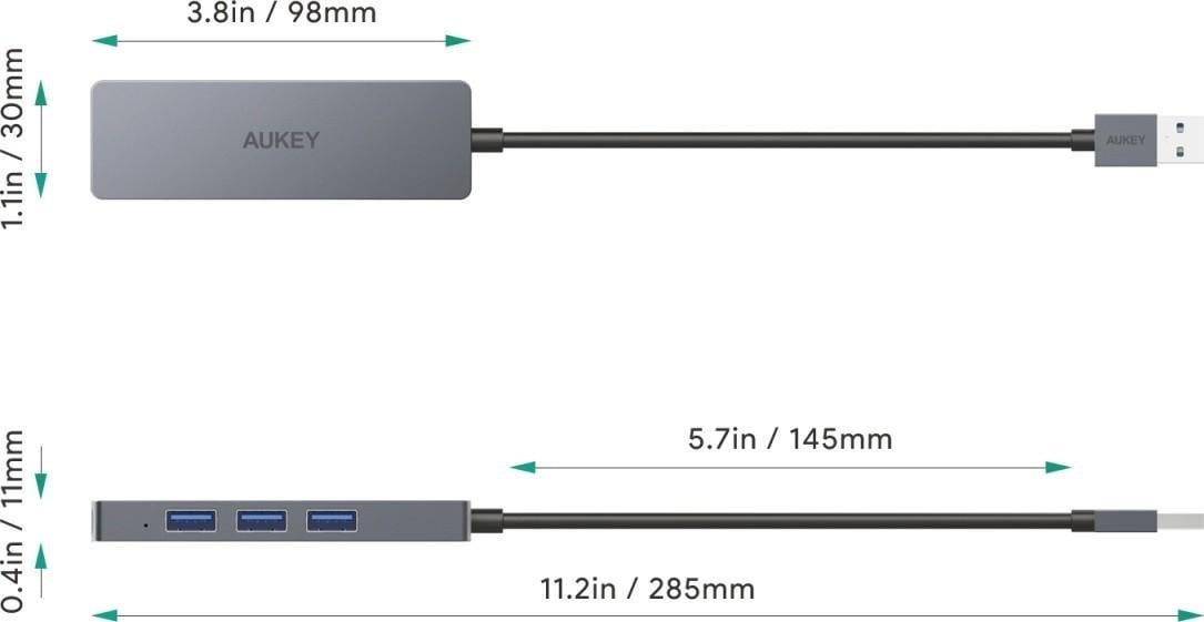 Hub USB Aukey CB-H3, 4 porte, 5 Gbps, argjendtë