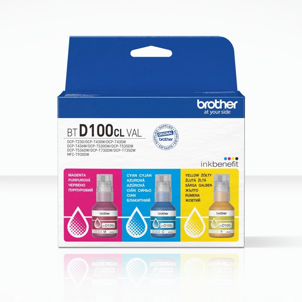 Shishe boje Brother BTD100CL, paketë Value Pack, M C Y, shumëngjyrëshe