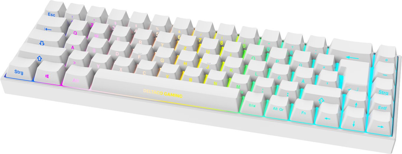 Tastierë Deltaco GAM-100-W-DE, mekanike 65%, USB dhe Bluetooth, e bardhë