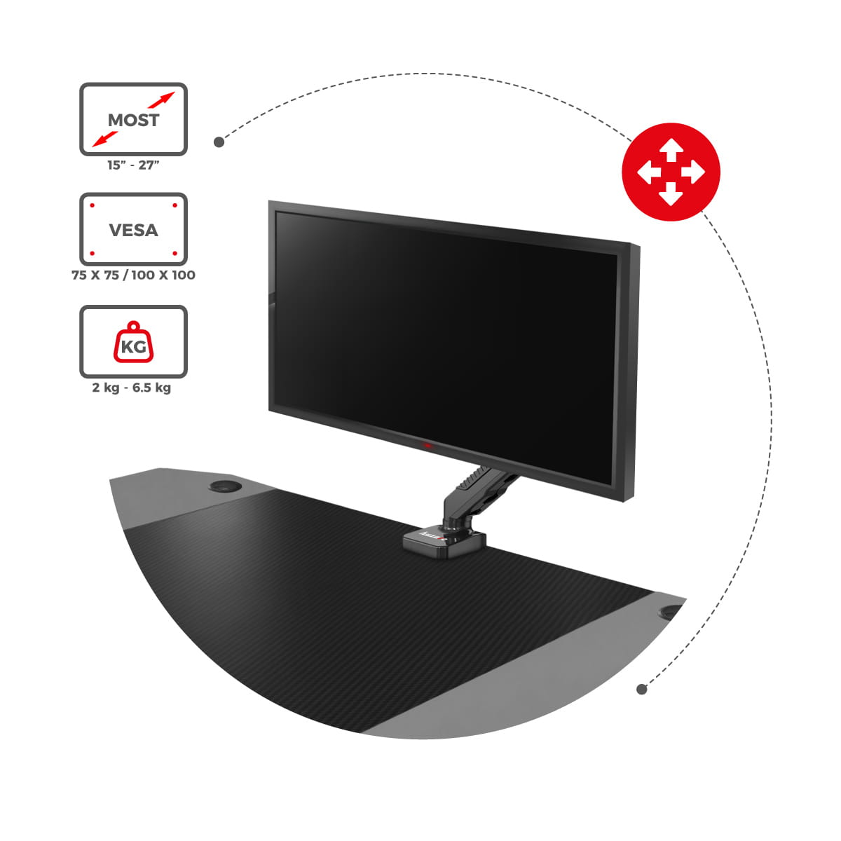Mbajtëse për monitor Huzaro HZ-MONTION 1.3, lëvizëse 15"-27", 6.5 kg