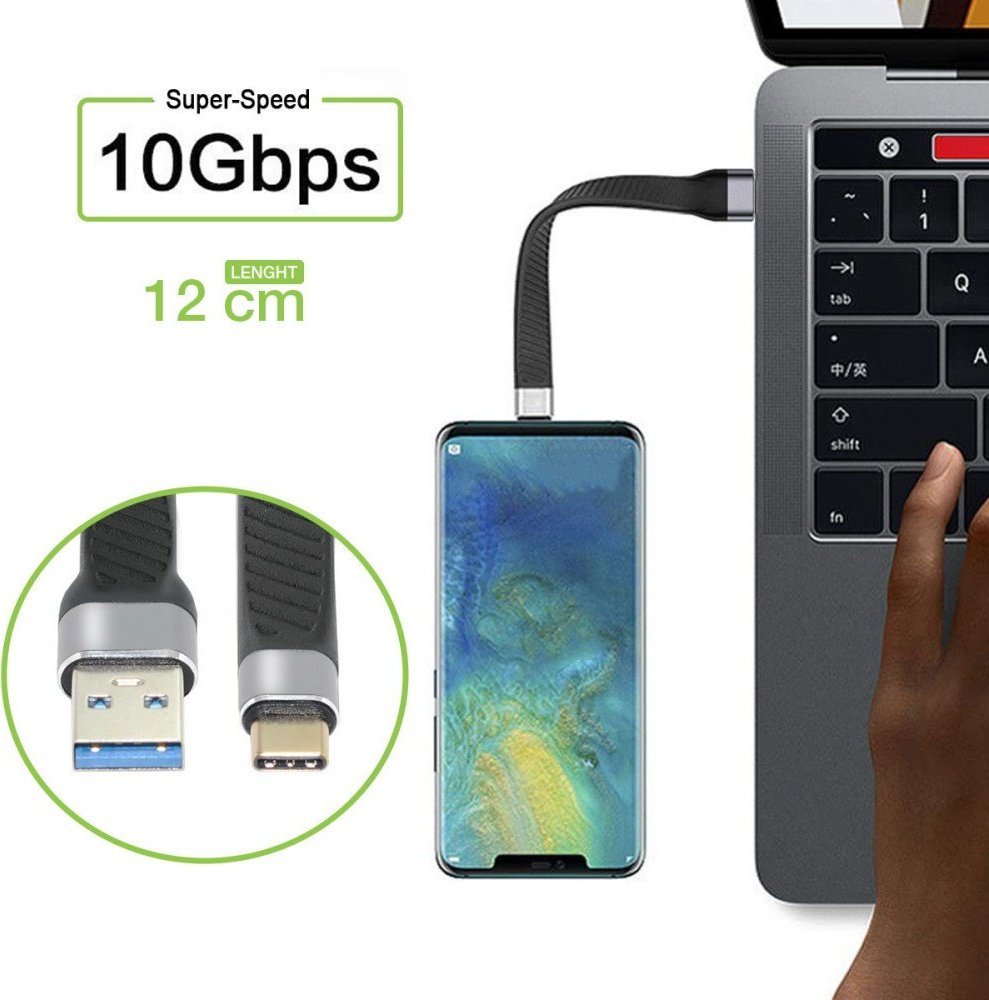 Kabllo Techly USB-C në USB-A, 12cm, 10 Gbit/s, e zezë