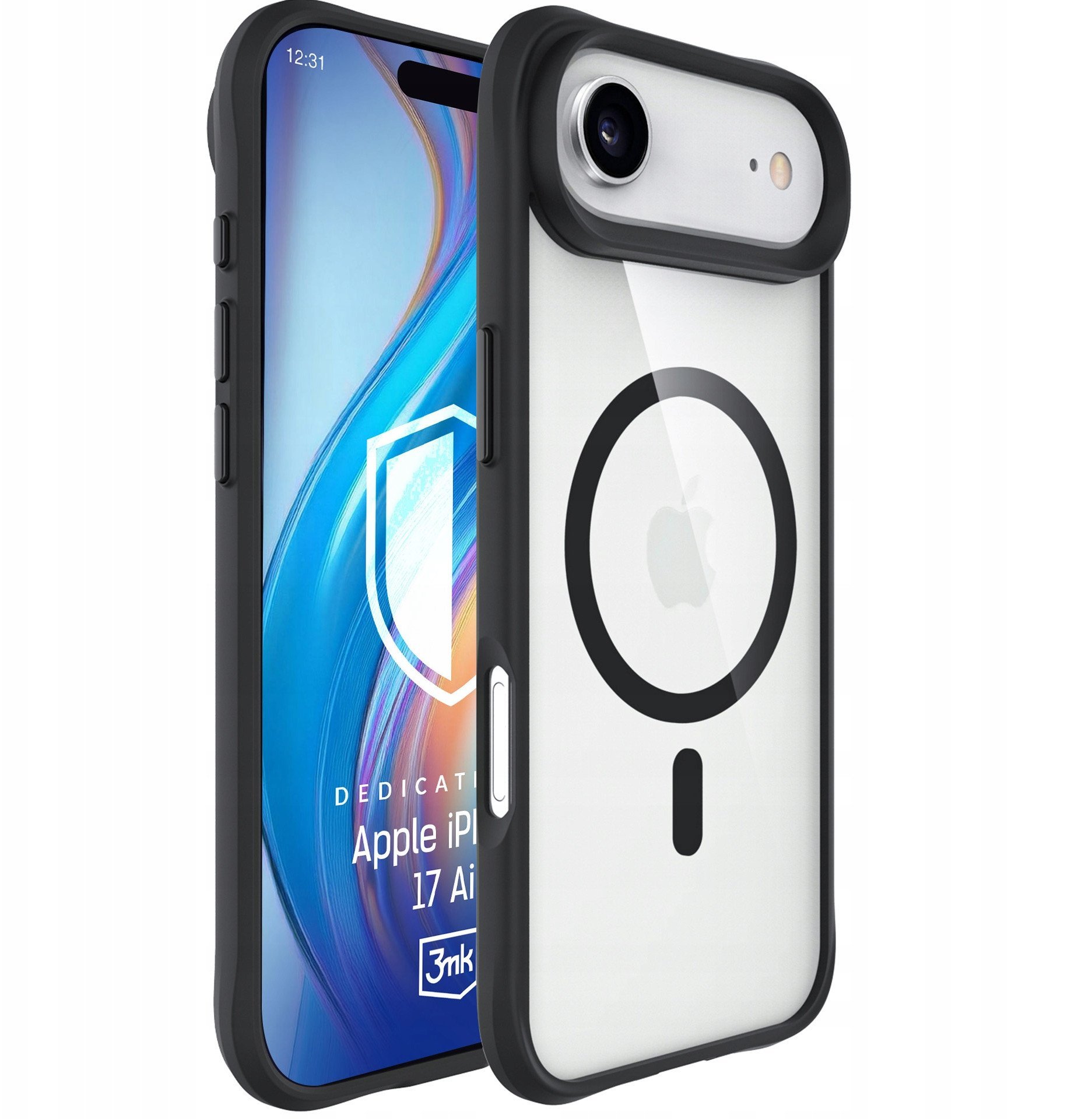 Mbështjellës telefoni 3MK Satin Armor Clear MagCase, për iPhone 17 Air Pro, MagSafe, transparent me kornizë të zezë