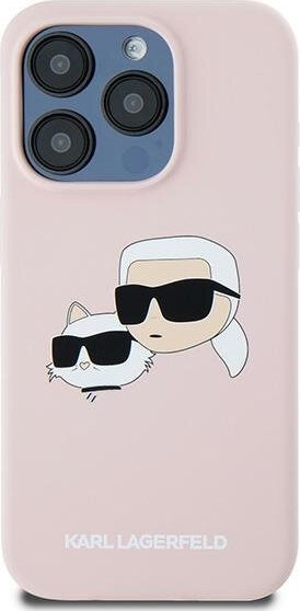 Mbrojtëse telefoni Karl Lagerfeld Liquid Silicone Double Heads MagSafe për iPhone 15 Pro, silikon, me MagSafe, rozë
