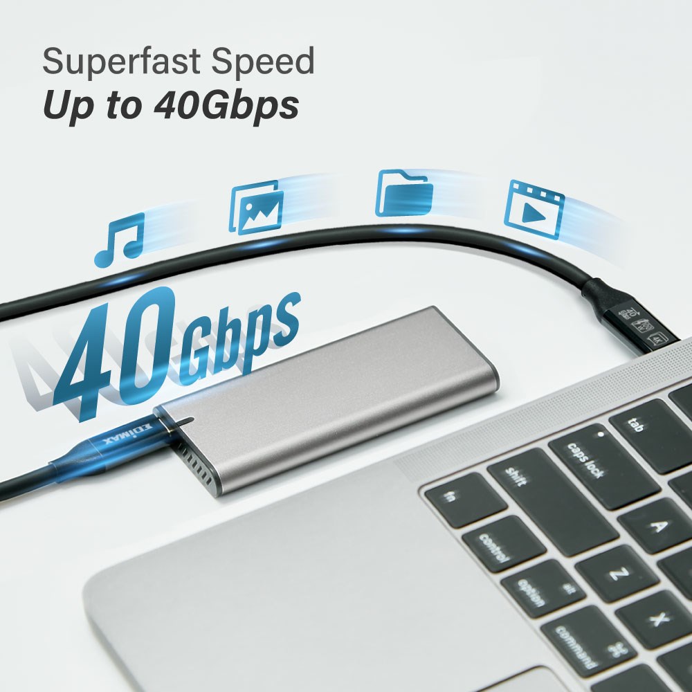 Kabllo USB4 EDIMAX, Thunderbolt 3 USB-C, 0.5m, 40 Gbps, i zi