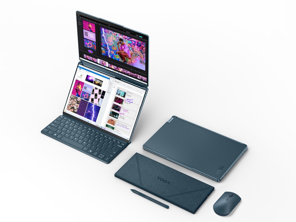 Laptop Lenovo Yoga Book 9 13IMU9, 13.3", Intel Core Ultra 7 155U, Hybrid (2-in-1), Touchscreen, 32 GB LPDDR5x-SDRAM, 512 GB SSD, Wi-Fi 6E (802.11ax) Windows 11 Home Teal + çantë krahu Lenovo B210 (GX40Q17225)