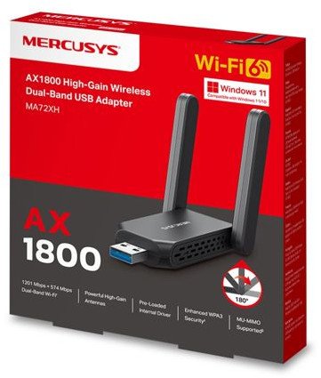 Adapter Wi-Fi Mercusys MA72XH, AX1800, USB, antenë high gain