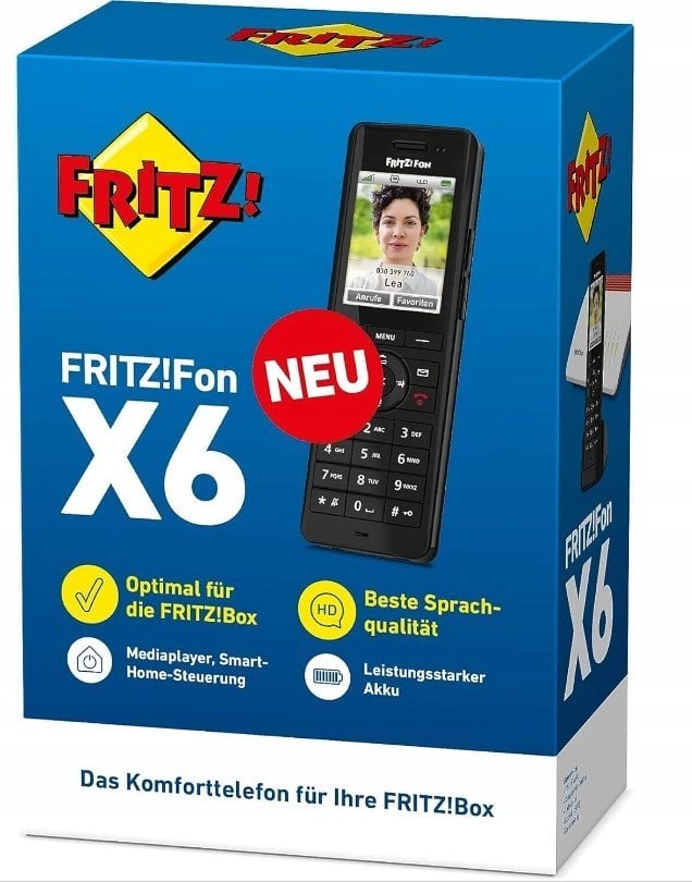 Telefon pa tela DECT AVM FRITZ!Fon X6, ekran me ngjyra, agjendë 300 kontakte, i zi