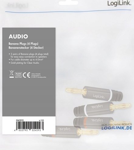 Konektorë banana LogiLink CA1212, set 4 copë, 4 mm², gri