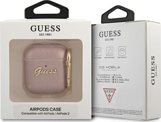 Mbrojtëse Guess GUA2SASMP Saffiano Script, për AirPods 1/2, rozë