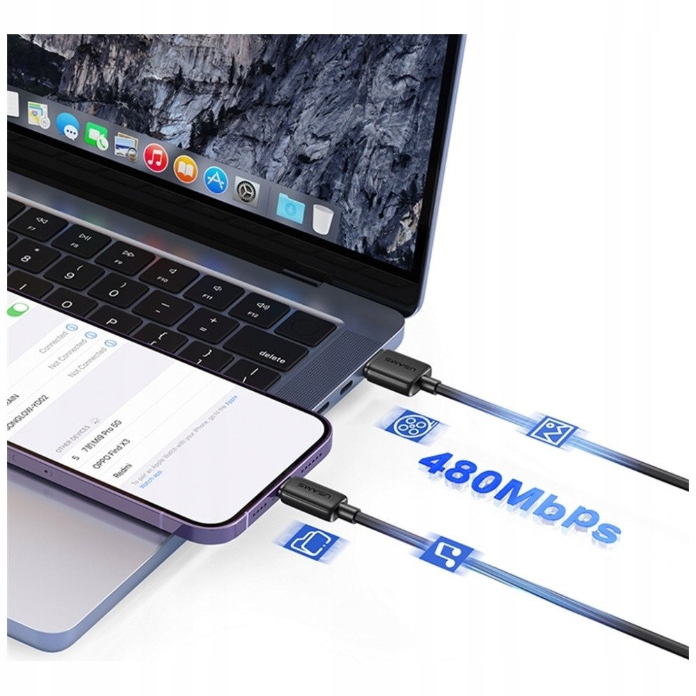 USB кабел Usams KY Series US-SJ694, Lightning во USB A, 2.4A, 2m, бел