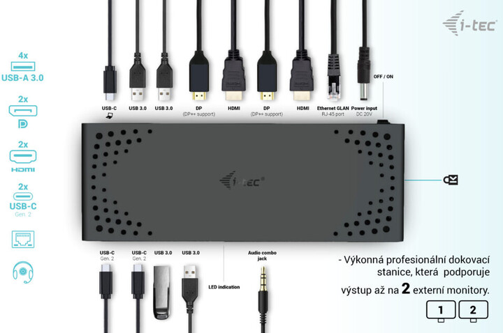 Docking Station i-tec USB 3.0 / USB-C / Thunderbolt 3, 2x Display, PD 100W