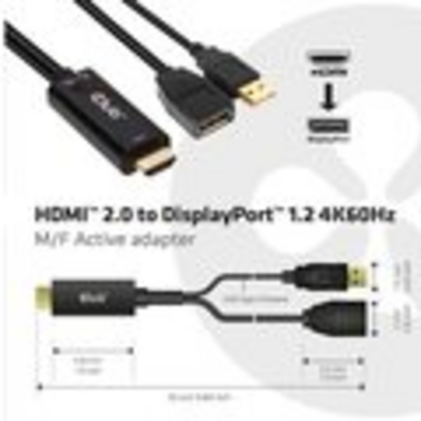 [OUTLET] Kabllo Club3D HDMI - DisplayPort 1.2, 25 cm, e zezë