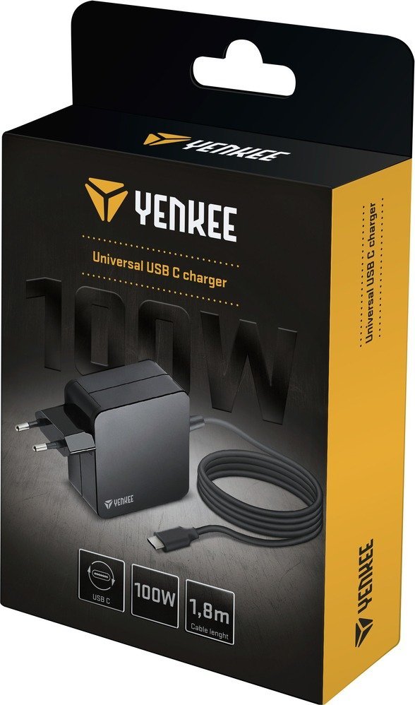 Karikues universal Yenkee Power Adapter 100W, Power Delivery, kabull USB-C 1.8m, i bardhë