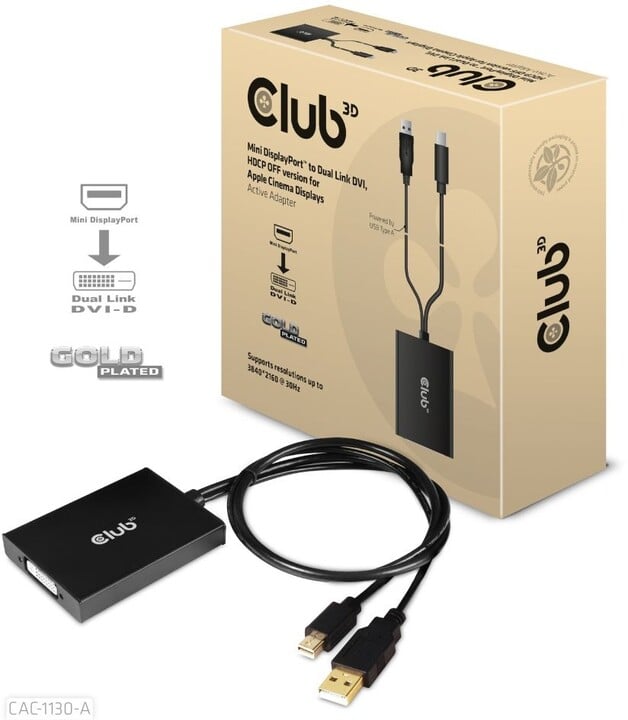 [OUTLET] Përshtatës Club3D Mini DP në Dual Link DVI, HDCP OFF version për Apple Cinema Displays Active Adapter