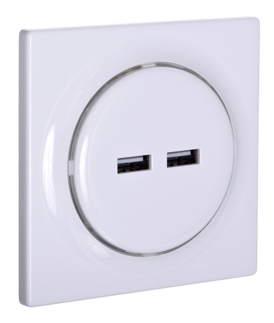 Prizë murale Fibaro Walli N, 2x USB, e bardhë