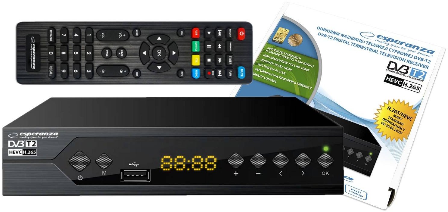 Dekoder DVB T2 tokësor Full HD, HDMI, SCART, i zi