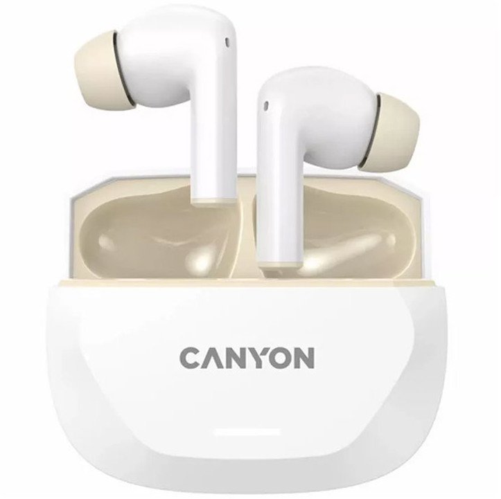 Kафе безжични Canyon HEXAGON 7 TWS, ANC ENC, безжично полнење, бели/беж