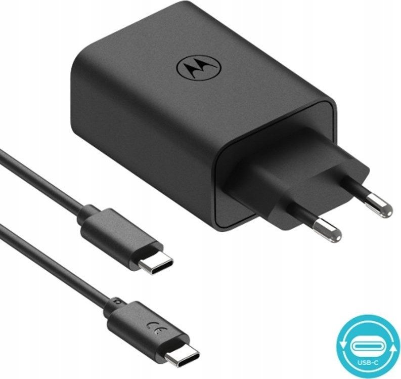 Ѕиден полнач Motorola TurboPower Duo, 50W, USB C и USB A, со кабел USB C, црн