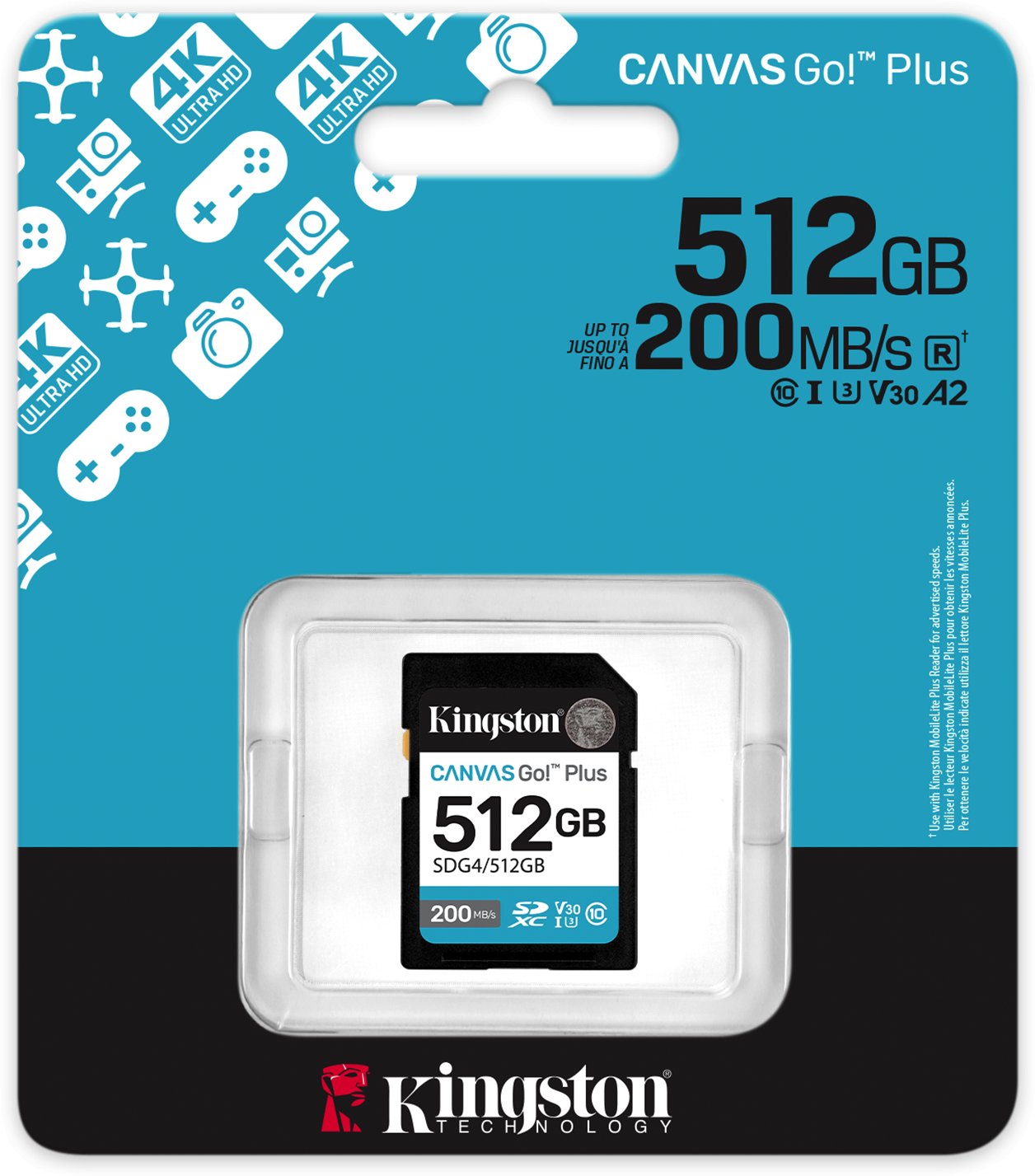 Kartë memorie Kingston Canvas Go Plus, 512GB, SDXC, deri 200MB/s