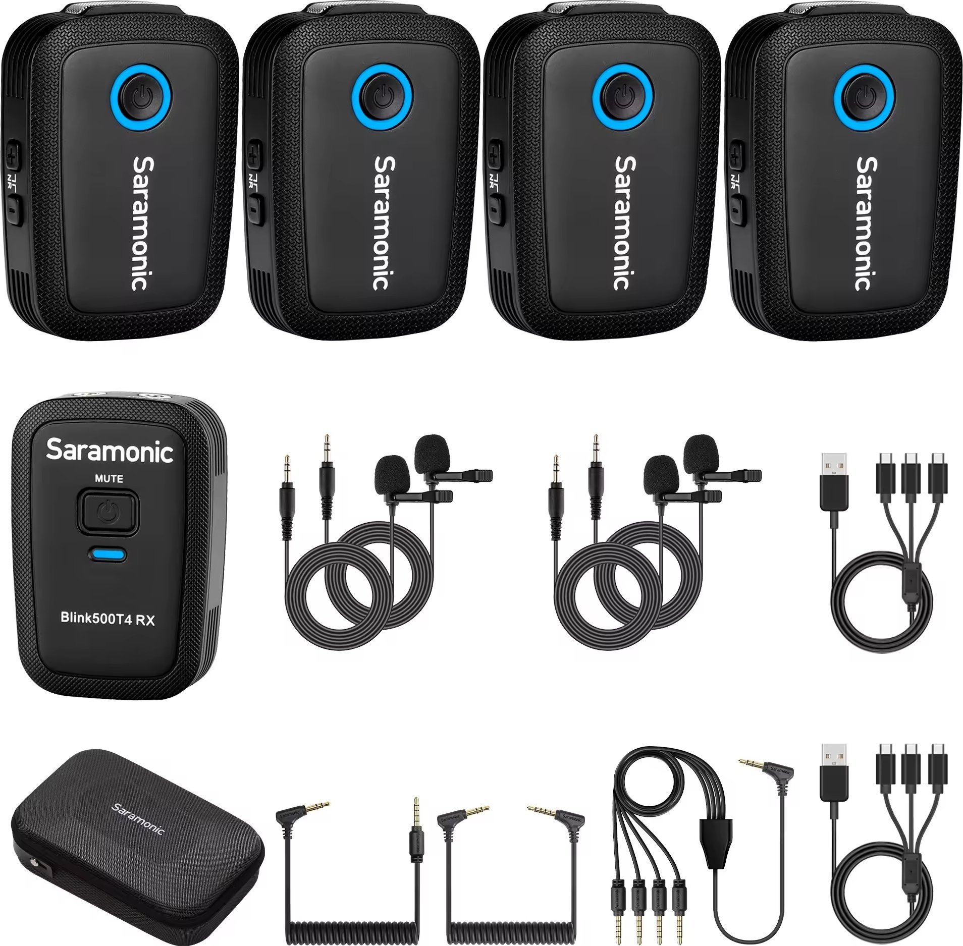 Mikrofon lavalier pa tela Saramonic Blink500T4, 4 kanale, për iPhone Android DSLR, i zi