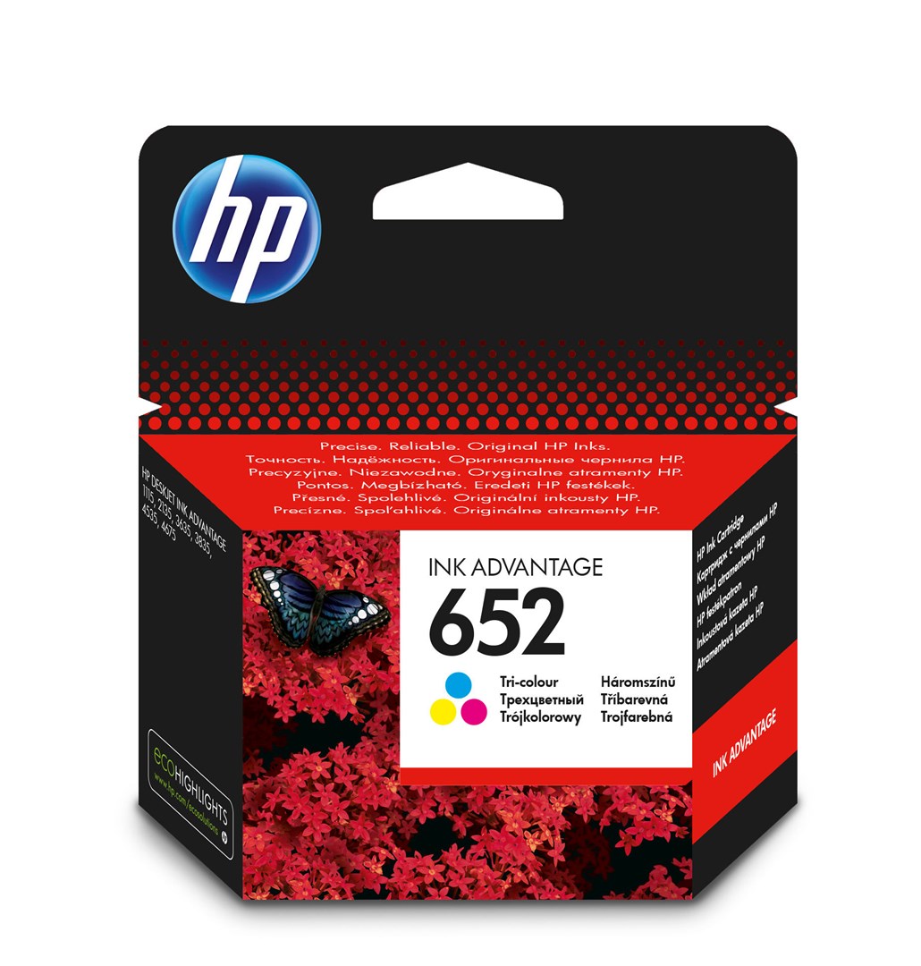 Ngjyrë për printer HP 652, 200 faqe për ngjyrë, cian/magenta/e verdhë