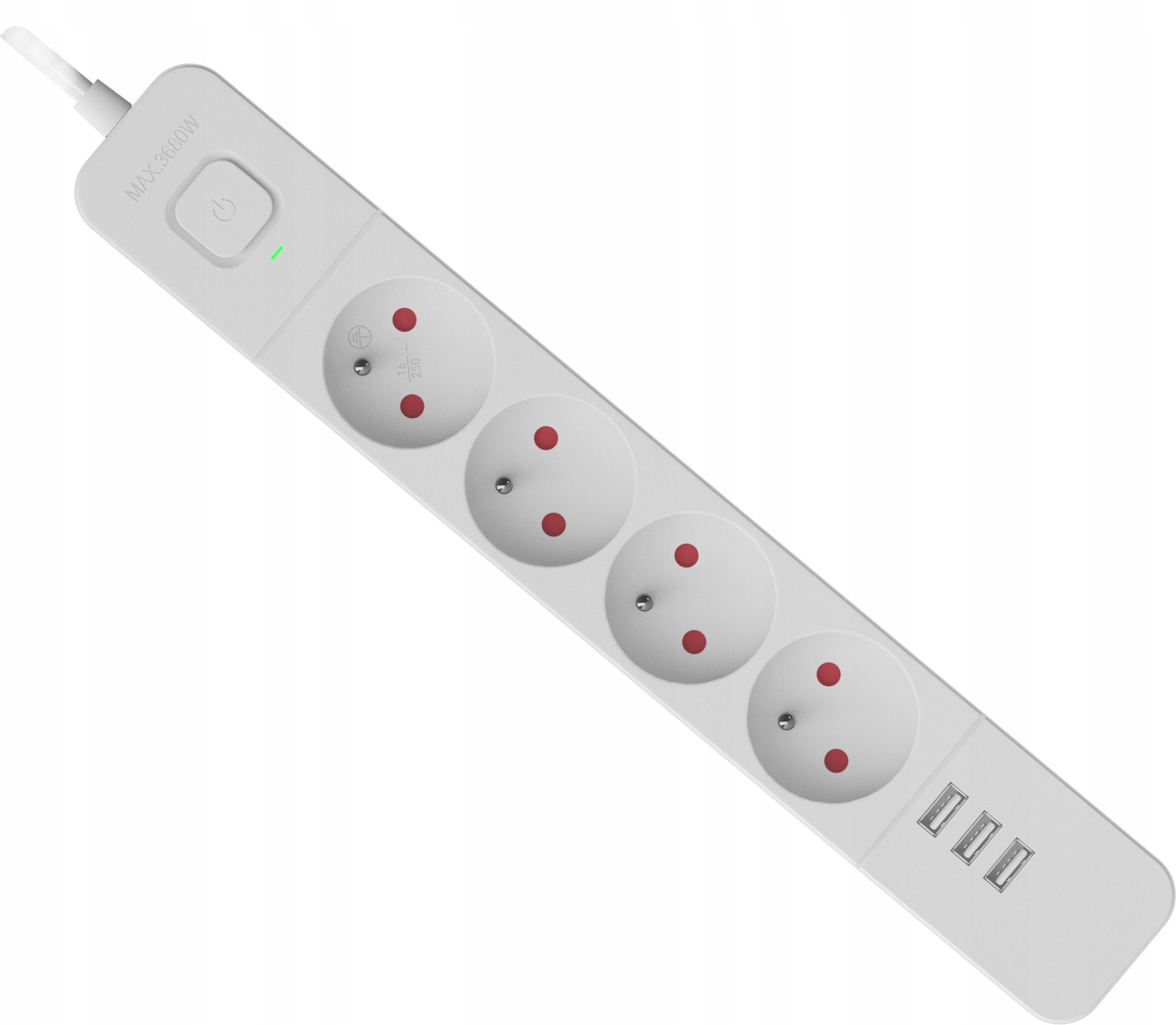 Електричен продолжувач аголен, 4 приклучоци, USB излез, бел