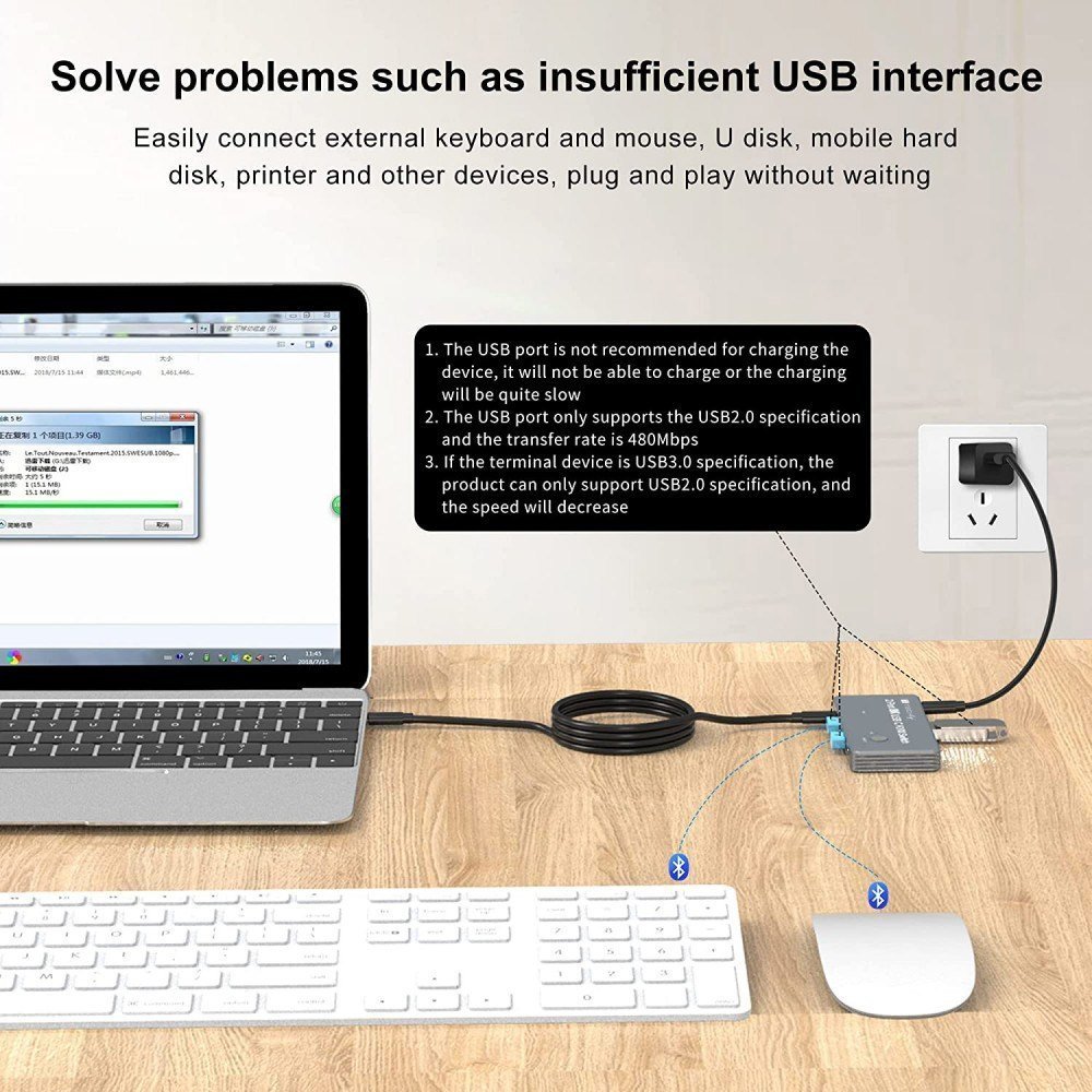 USB C KVM прекинувач Techly, DisplayPort 1.4 8K, 2x USB C, 3x USB 2.0, црн