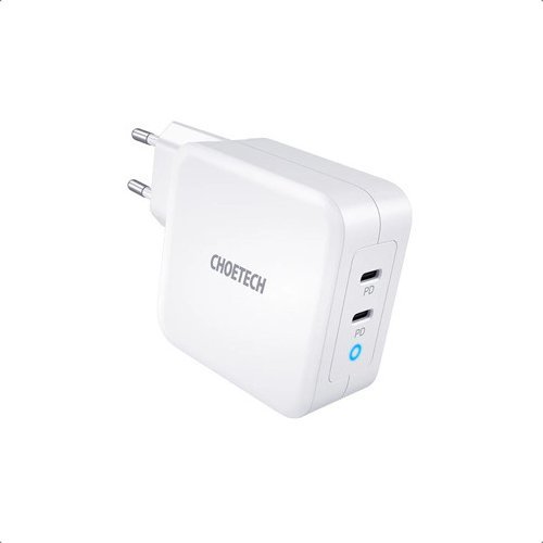 Karikues muri Choetech PD 100W GaN, dy porta USB C, me kabllo USB C, i bardhë