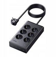 Prizë zgjatese UGREEN S622, 6 dalje AC, 4 porta USB 20W, 1.5m, e zezë