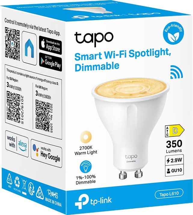 Llambë inteligjente TP-Link Tapo L610, Wi-Fi, GU10, e bardhë