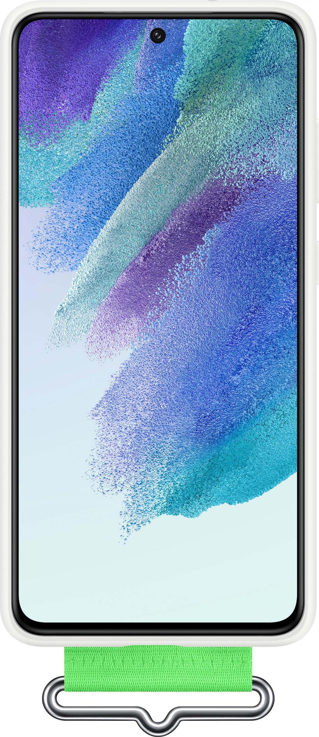 Силиконска маска Samsung за Galaxy S21 FE, со ремен, бела