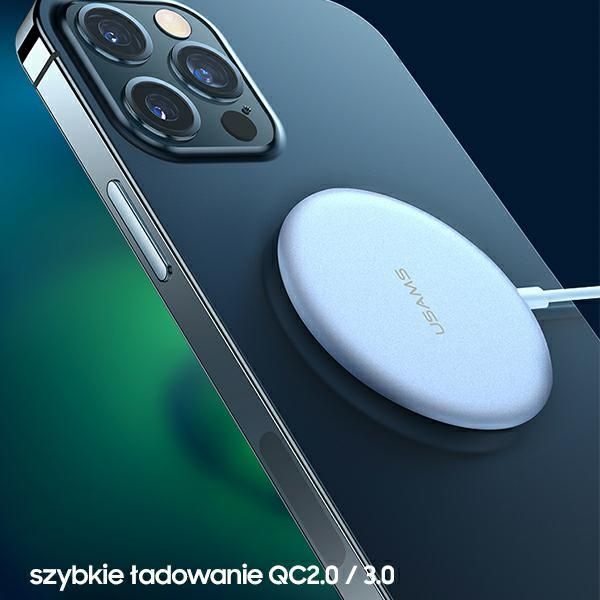 Karikues magnetik Usams US-CD160, 15W për celularët iPhone të serisë 12, i argjendtë