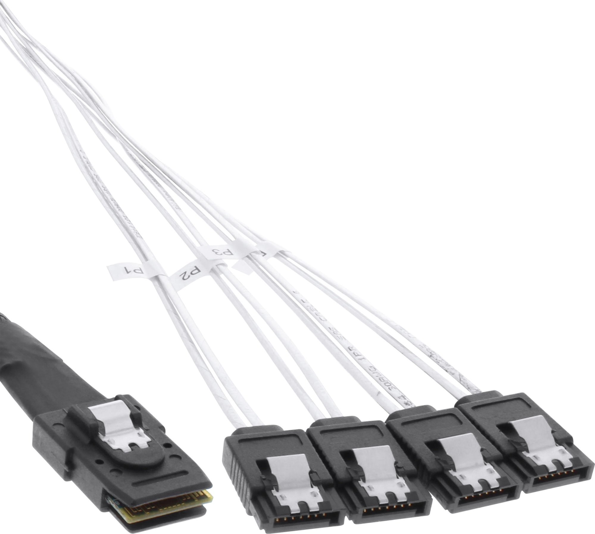 Внатрешен кабел SAS INLINE Crossover OCF, Мини SAS SFF-8087 во 4x SATA, 1 m, црн