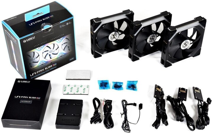Ventilatorë LIAN-LI UNI FAN SL120, ARGB, PWM, 3 copë, të zi