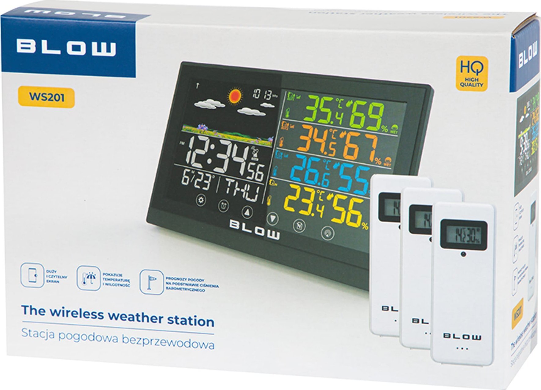 Stacion moti Hut, termometër higrometër orë, me 3 sensorë, i bardhë