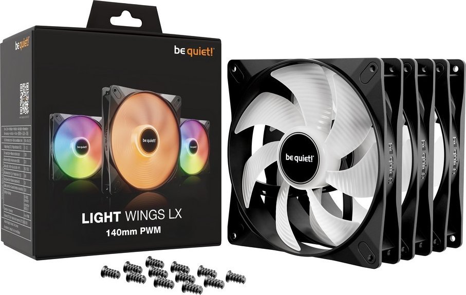 Ventilatorë kase Be Quiet! Light Wings LX, 140mm, ARGB, set 3 copë, të zinj