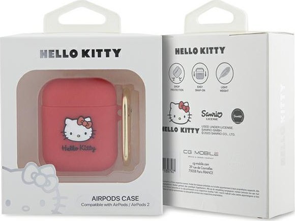 Mbulesë silikoni për AirPods Hello Kitty, me karabiner, rozë