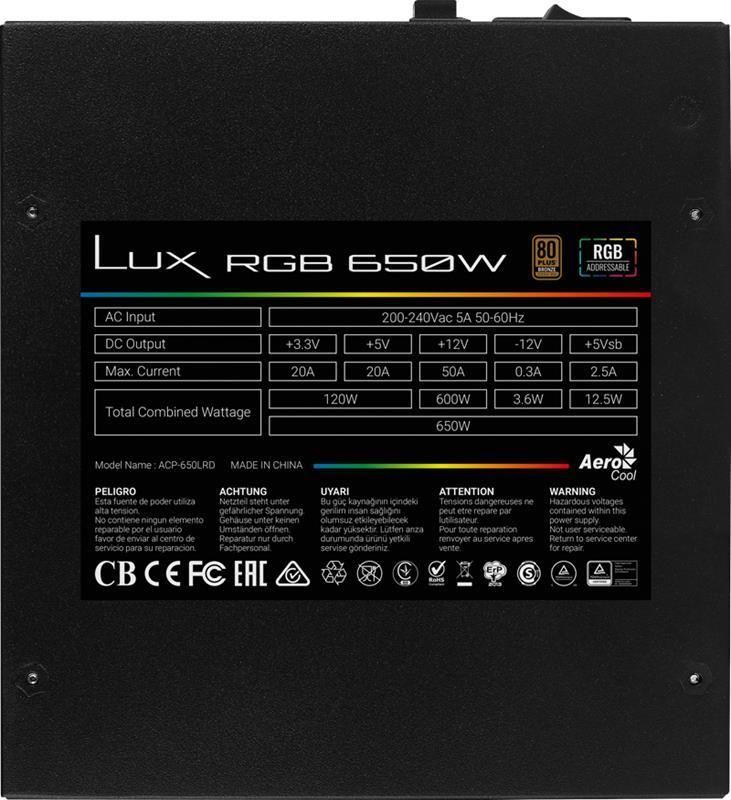 Burim energjie Aerocool LUX AEROPGSLUXRGB-650 ATX, 650W