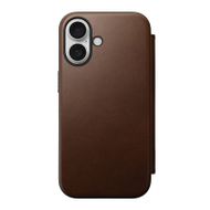 Futrollë lëkure Nomad Modern Leather Folio për iPhone 16, me kapak, kafe